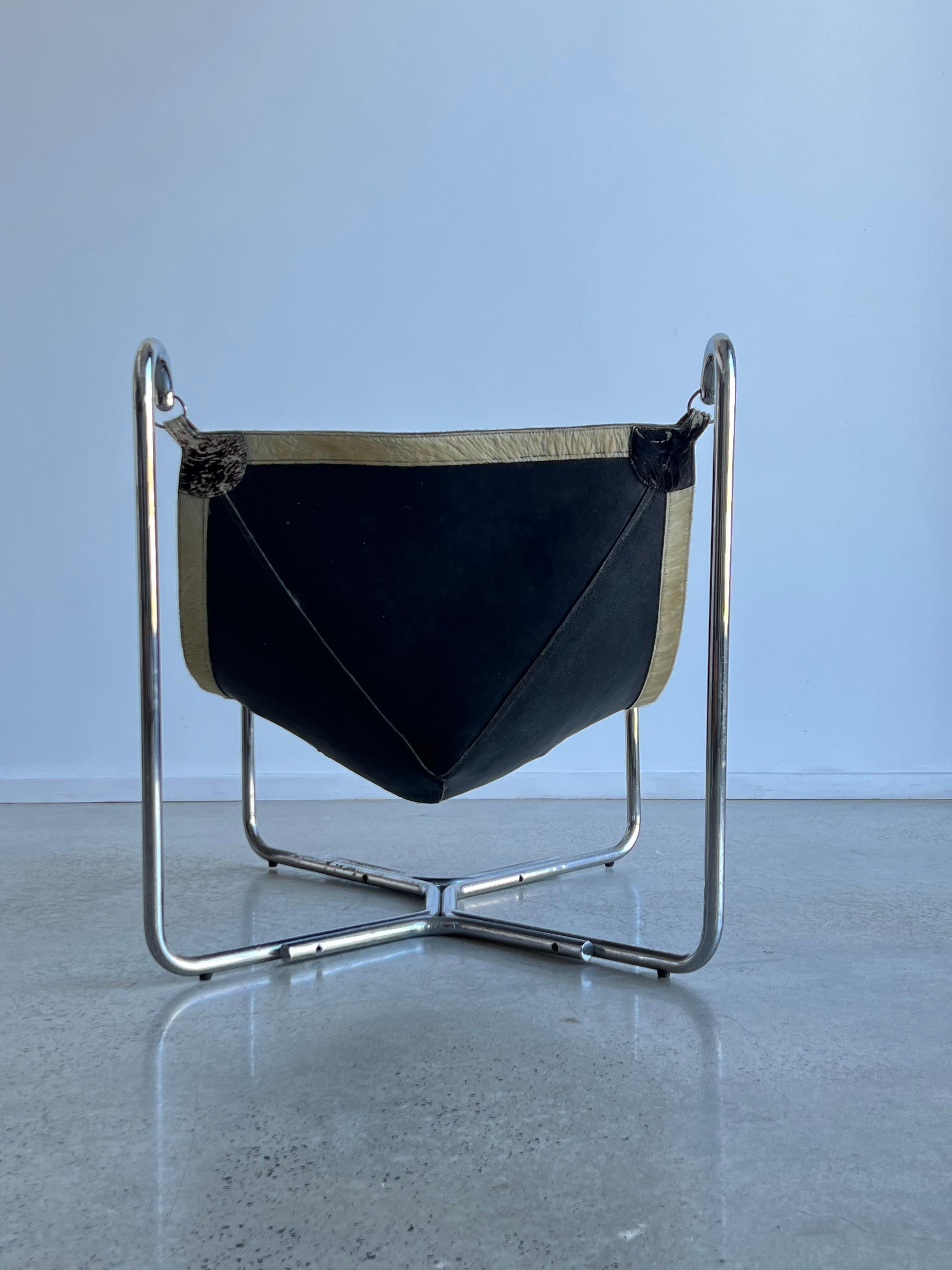 Cowhide Italian Mid Century Modern Baffo Chair by Gianni Pareschi and Ezio Didone, 1969 For Sale