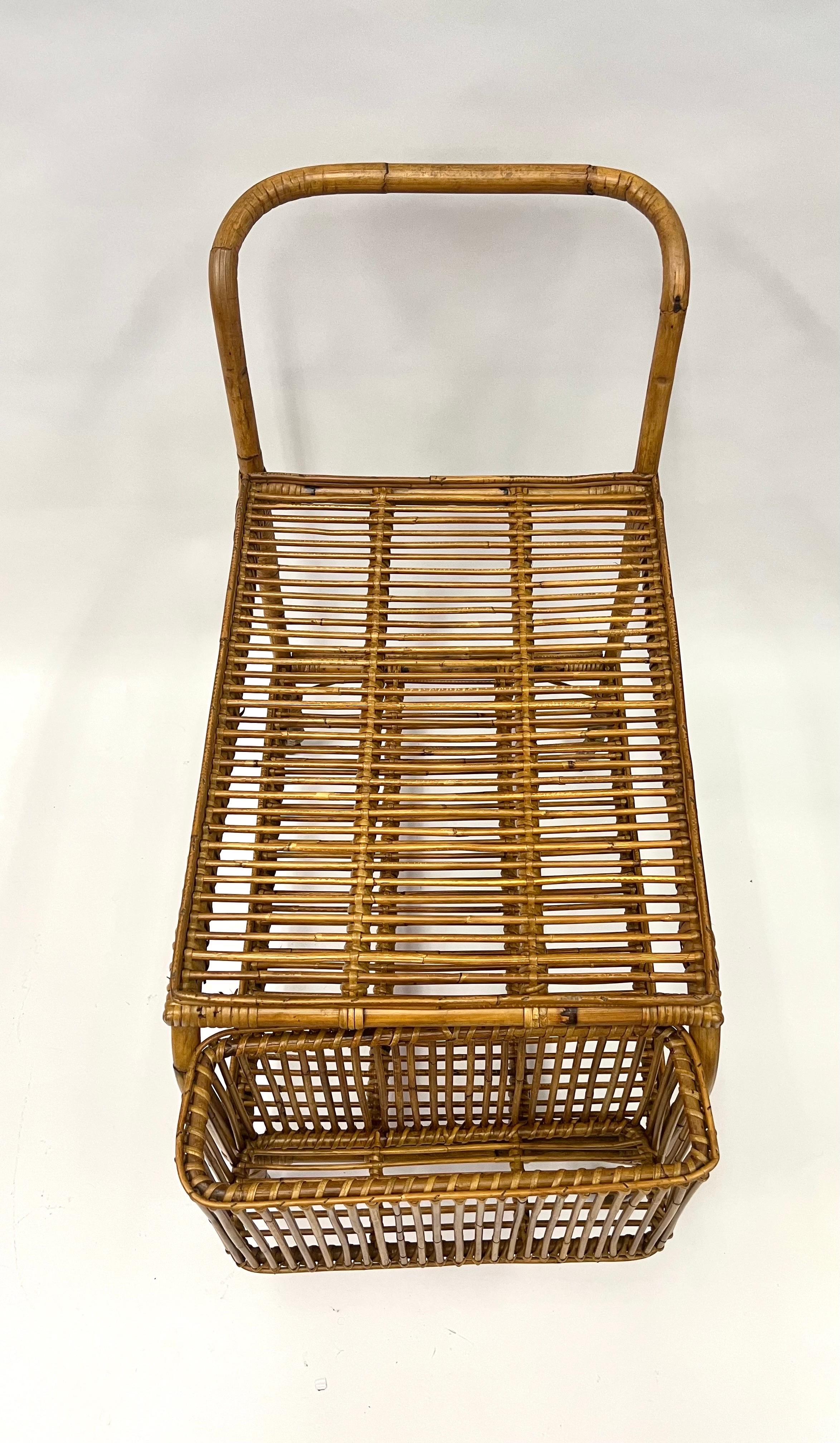 Italian Mid-Century Modern Bamboo and Rattan Bar / Serving Cart by Franco Albini For Sale 6