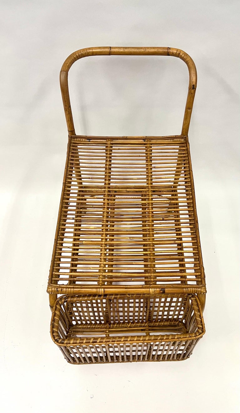 Italian Mid-Century Modern Bamboo and Rattan Bar / Serving Cart by Franco Albini For Sale 8