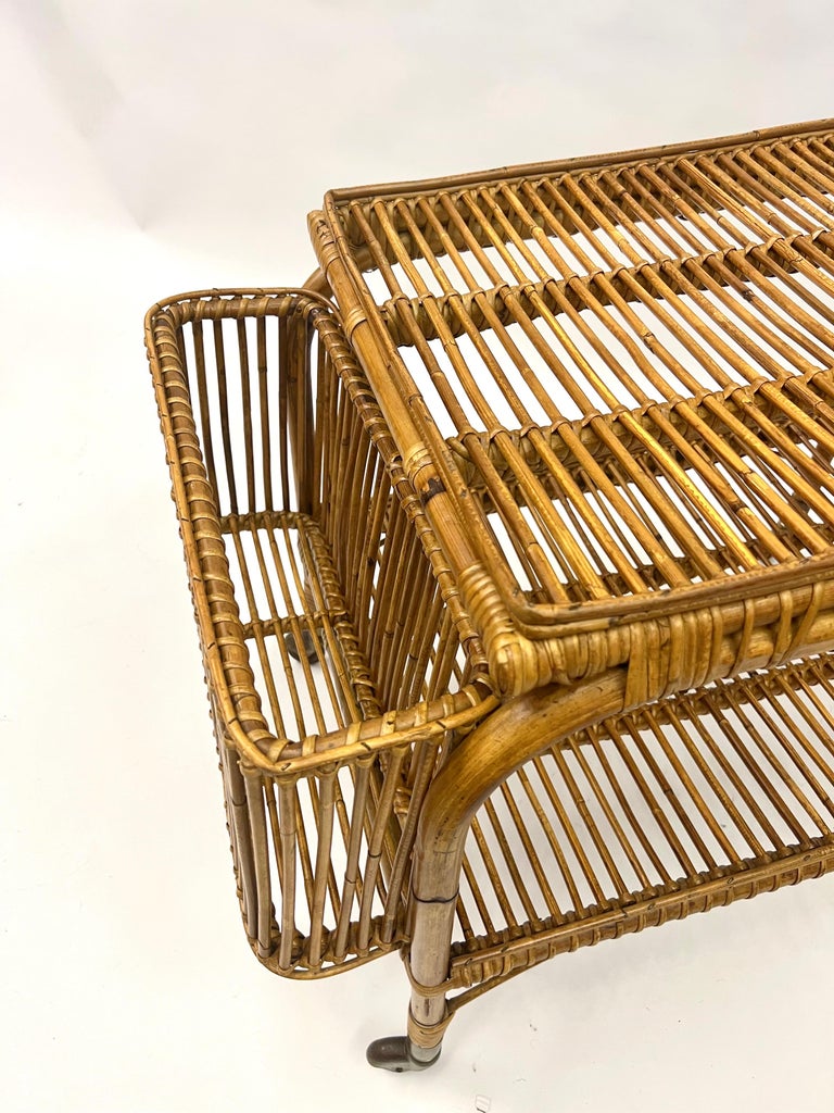 Italian Mid-Century Modern Bamboo and Rattan Bar / Serving Cart by Franco Albini For Sale 10