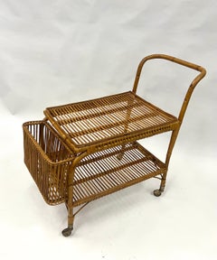 Italienischer Bar- und Servierwagen aus Bambus und Rattan aus der Mitte des Jahrhunderts, Franco Albini