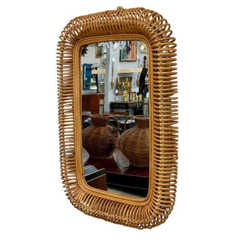 Bonacina, Italian Mid-Century Modern, Wall Mirror, Bamboo, Rattan, Italy, 1960s In Good Condition For Sale In Stamford, CT