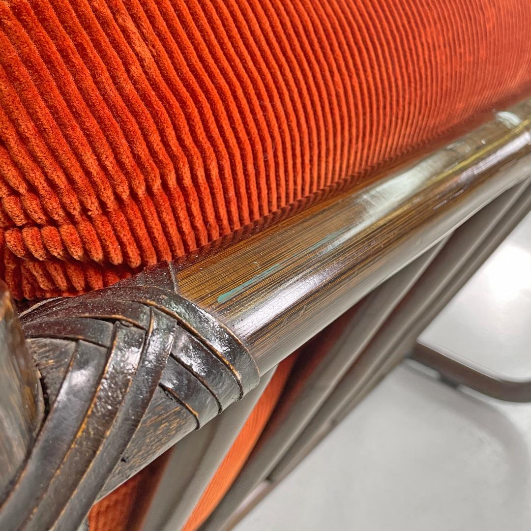 Sillones modernos italianos de bambú cojines naranja Tito Agnoli para Bonacina, años 70 en venta 5