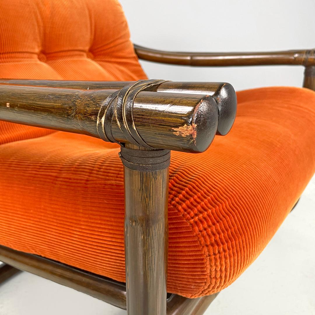 Sillones modernos italianos de bambú cojines naranja Tito Agnoli para Bonacina, años 70 en venta 6