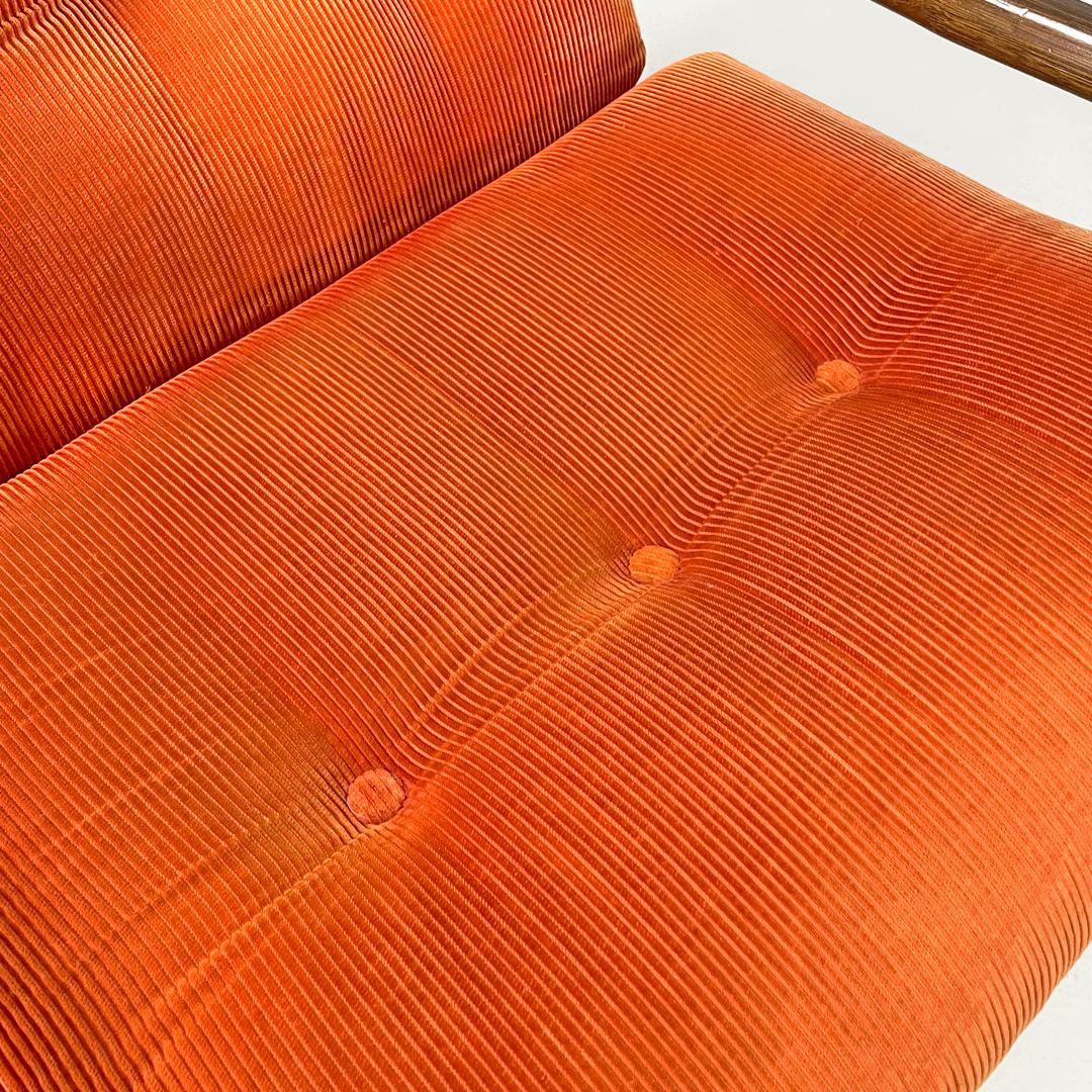 Sillones modernos italianos de bambú cojines naranja Tito Agnoli para Bonacina, años 70 en venta 8