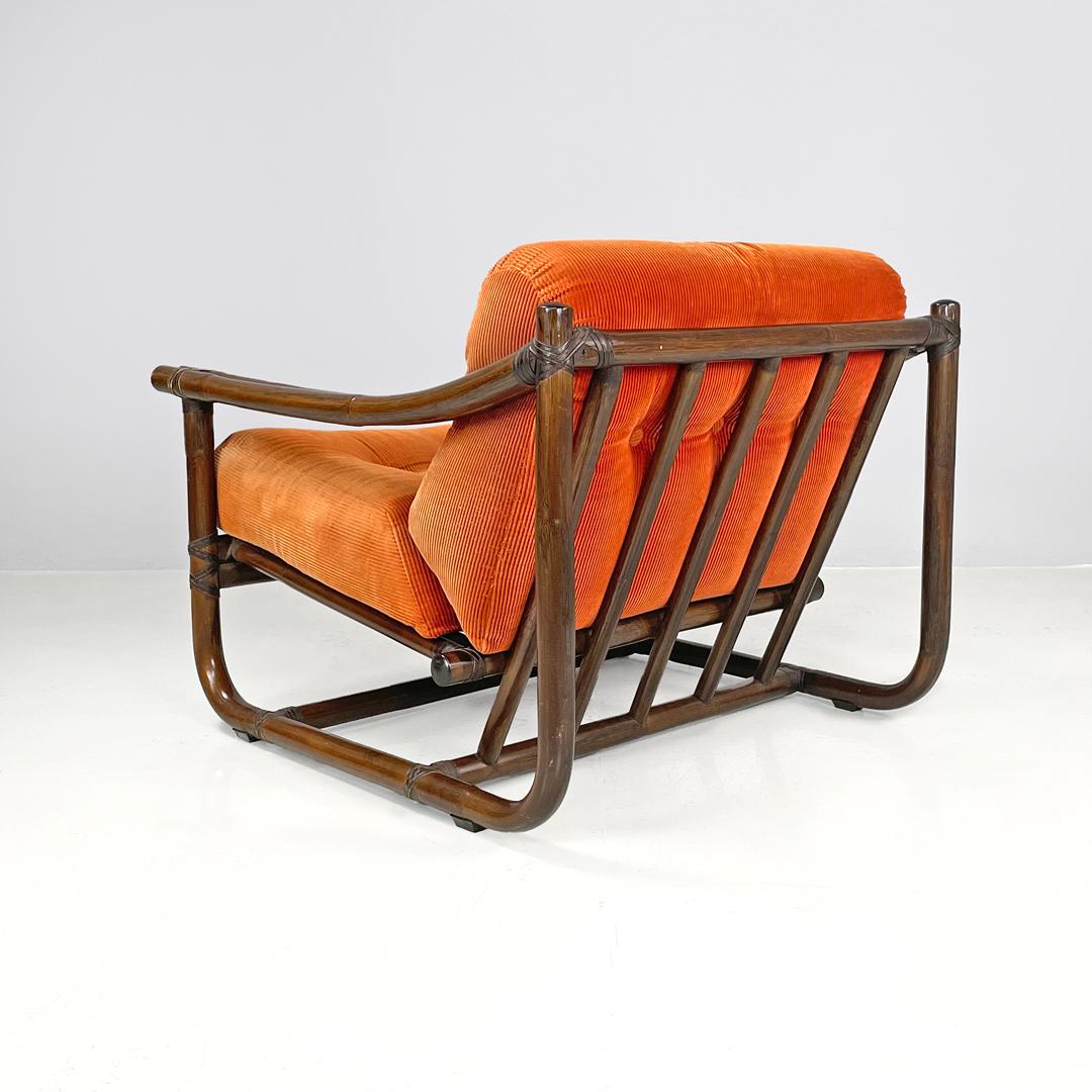 Sillones modernos italianos de bambú cojines naranja Tito Agnoli para Bonacina, años 70 Italiano en venta