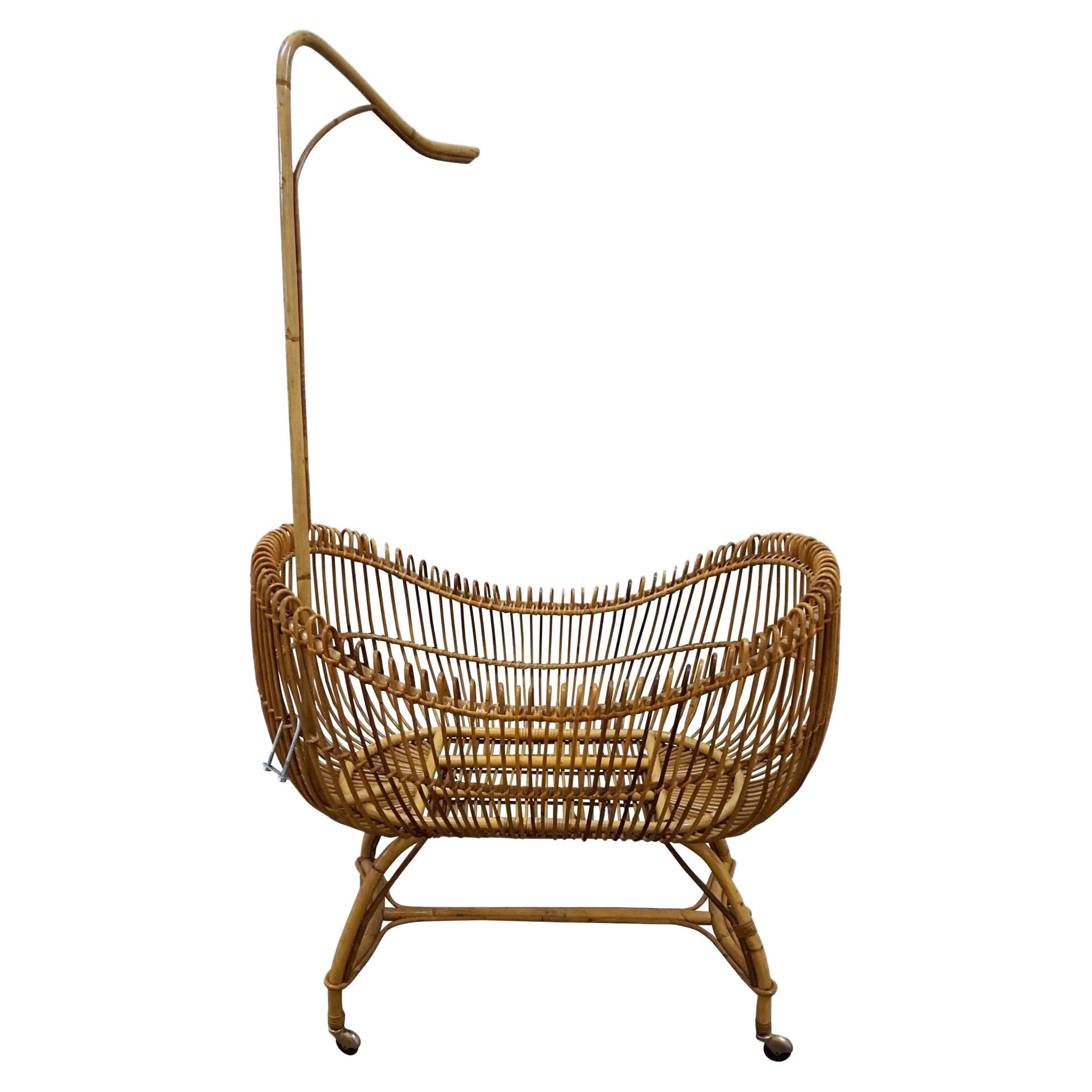 Italian Mid-Century Modern Bamboo Cradle, 1950s