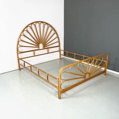 Italian mid-century modern bamboo double bed with decorations, 1950s