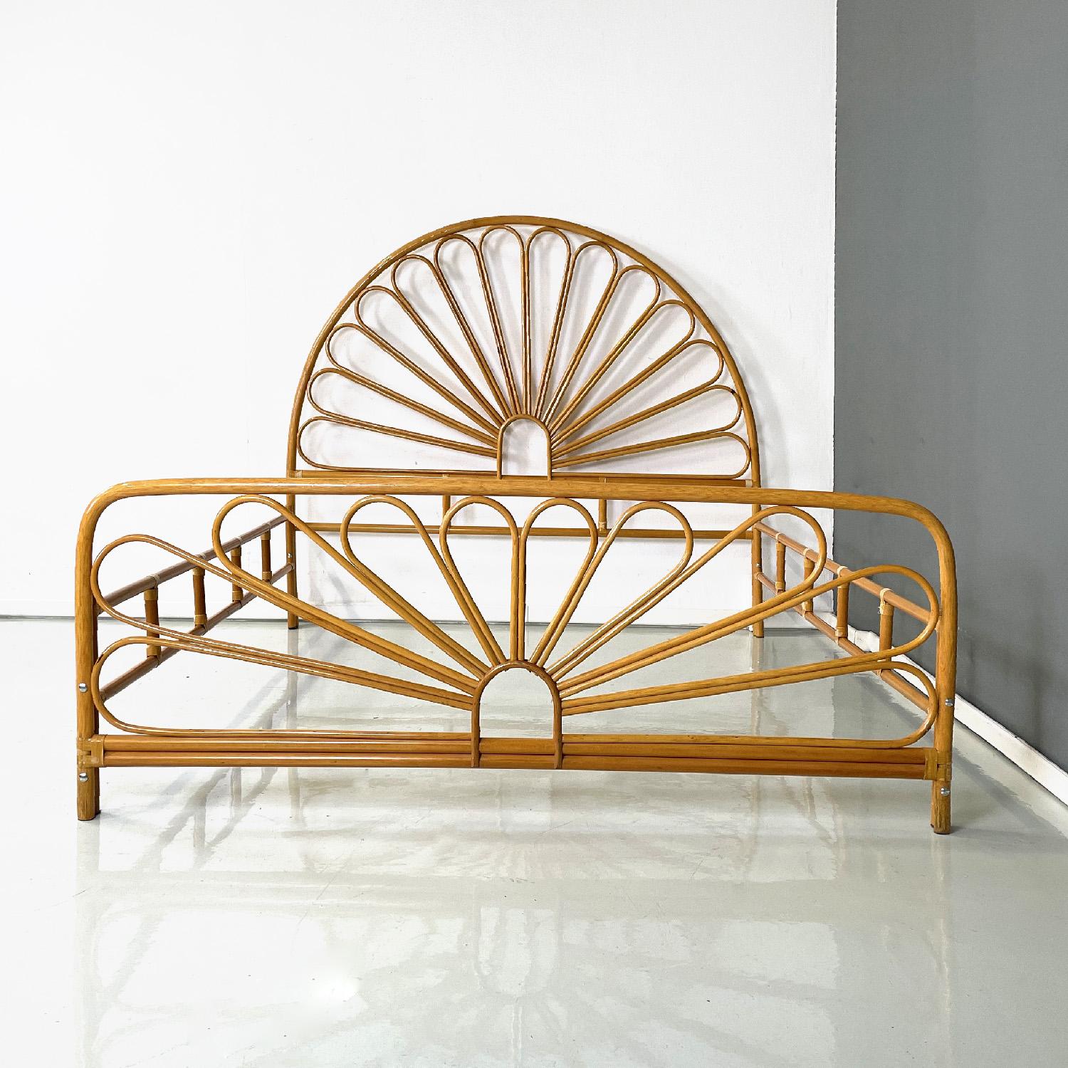 Mid-Century Modern Italian mid-century modern bamboo double bed with decorations, 1950s For Sale