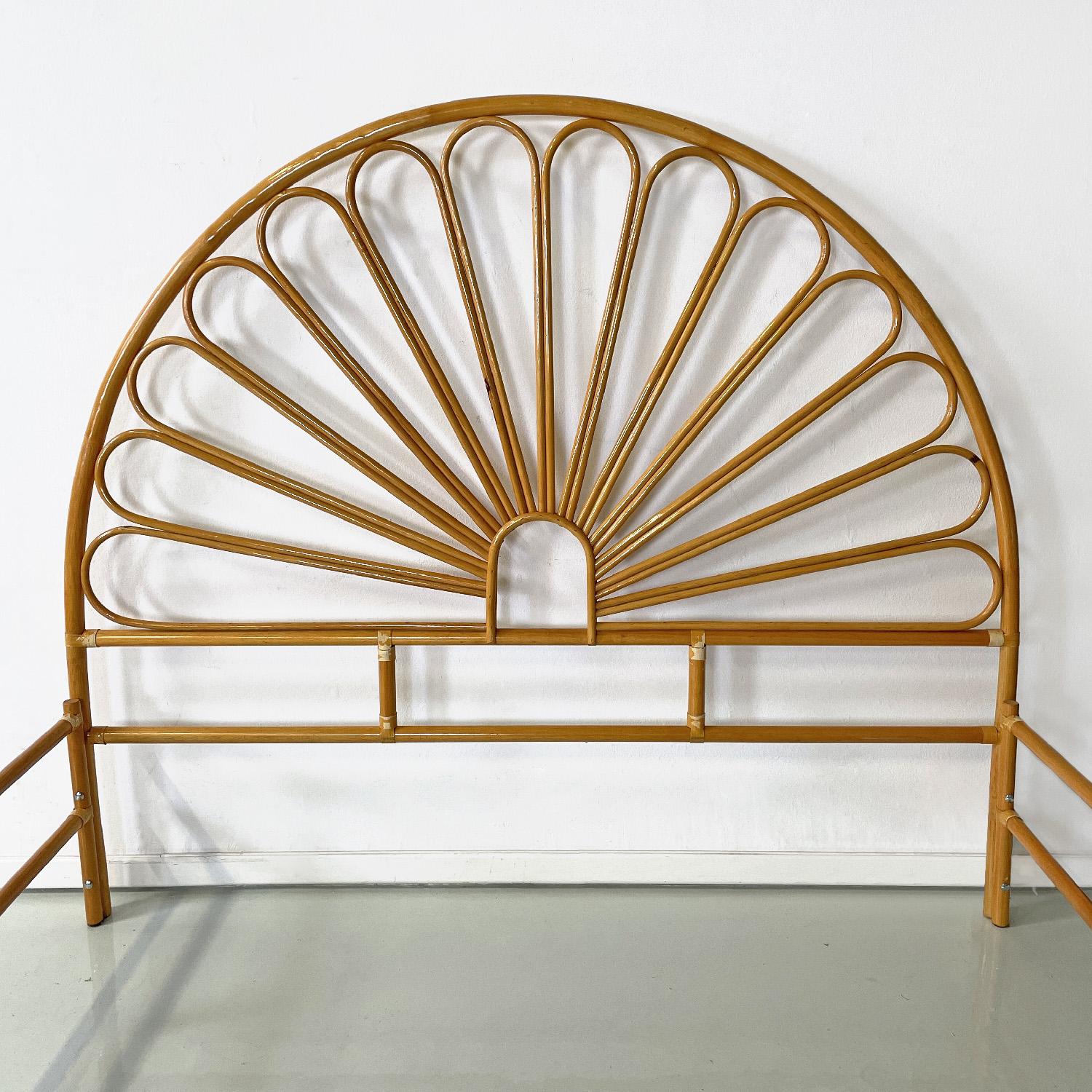 Mid-20th Century Italian mid-century modern bamboo double bed with decorations, 1950s For Sale