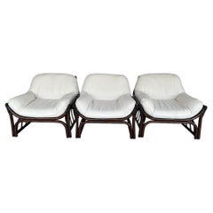 Italian Mid-Century Modern Bamboo Lounge Armchairs Reupholstered - Set of 3