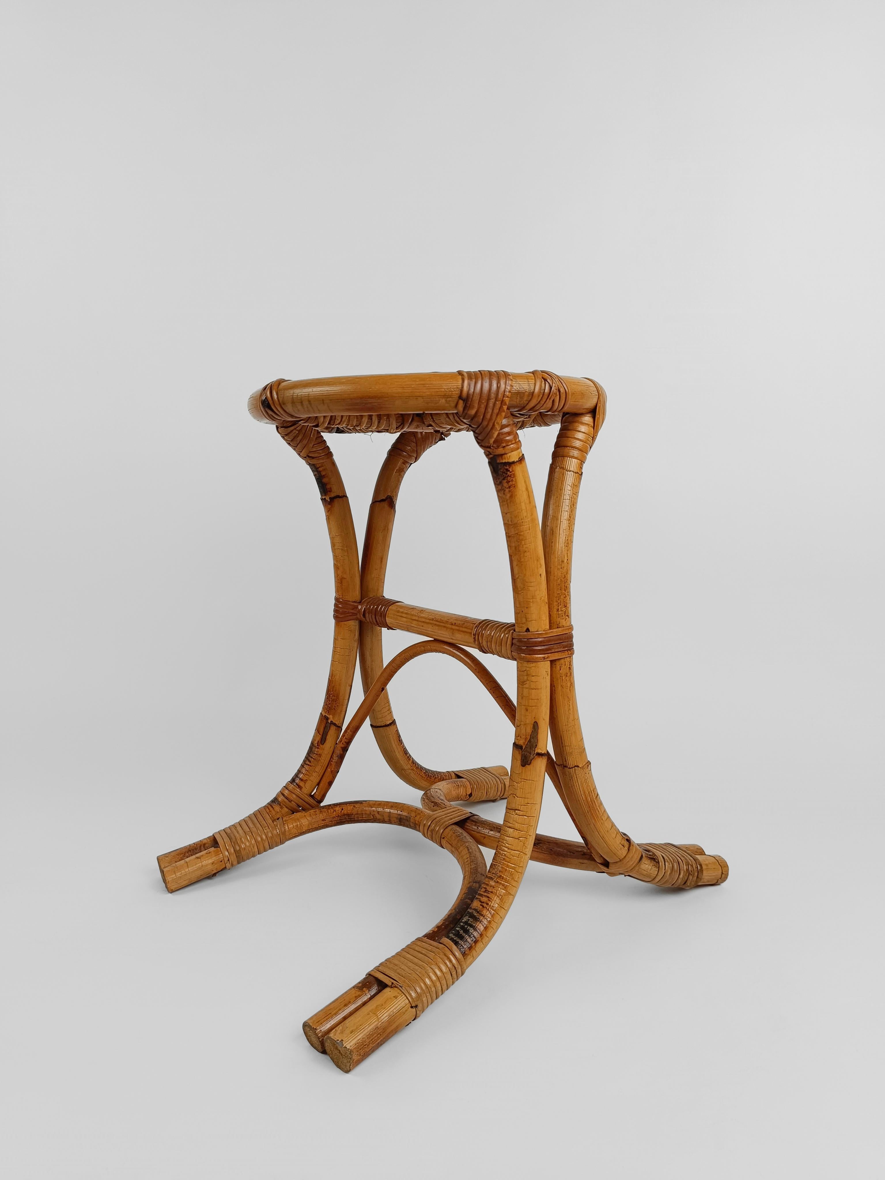 Italian Mid-Century Modern Bamboo Rattan and Cane Stool, 1960s  For Sale 5