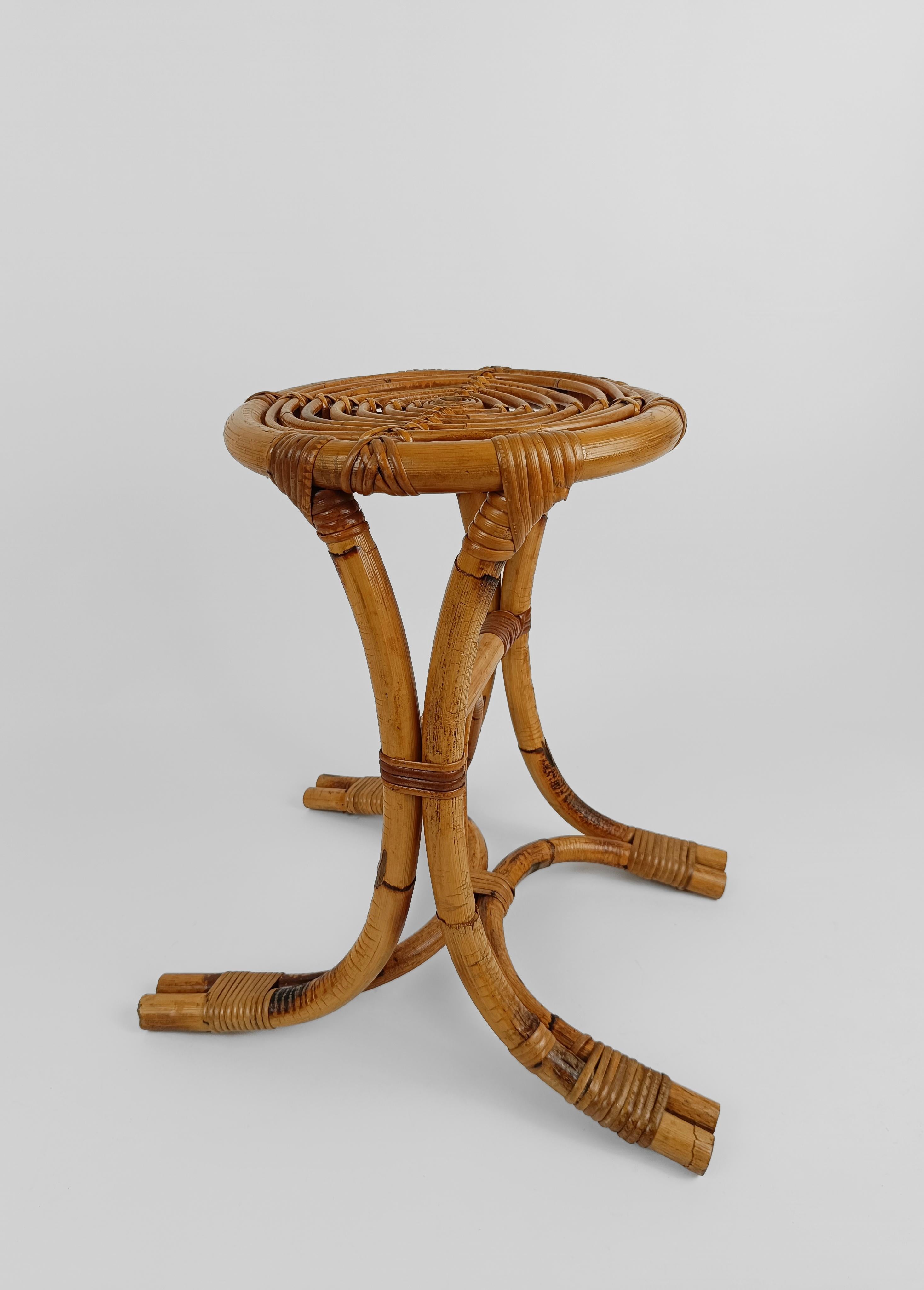 Italian Mid-Century Modern Bamboo Rattan and Cane Stool, 1960s  For Sale 7