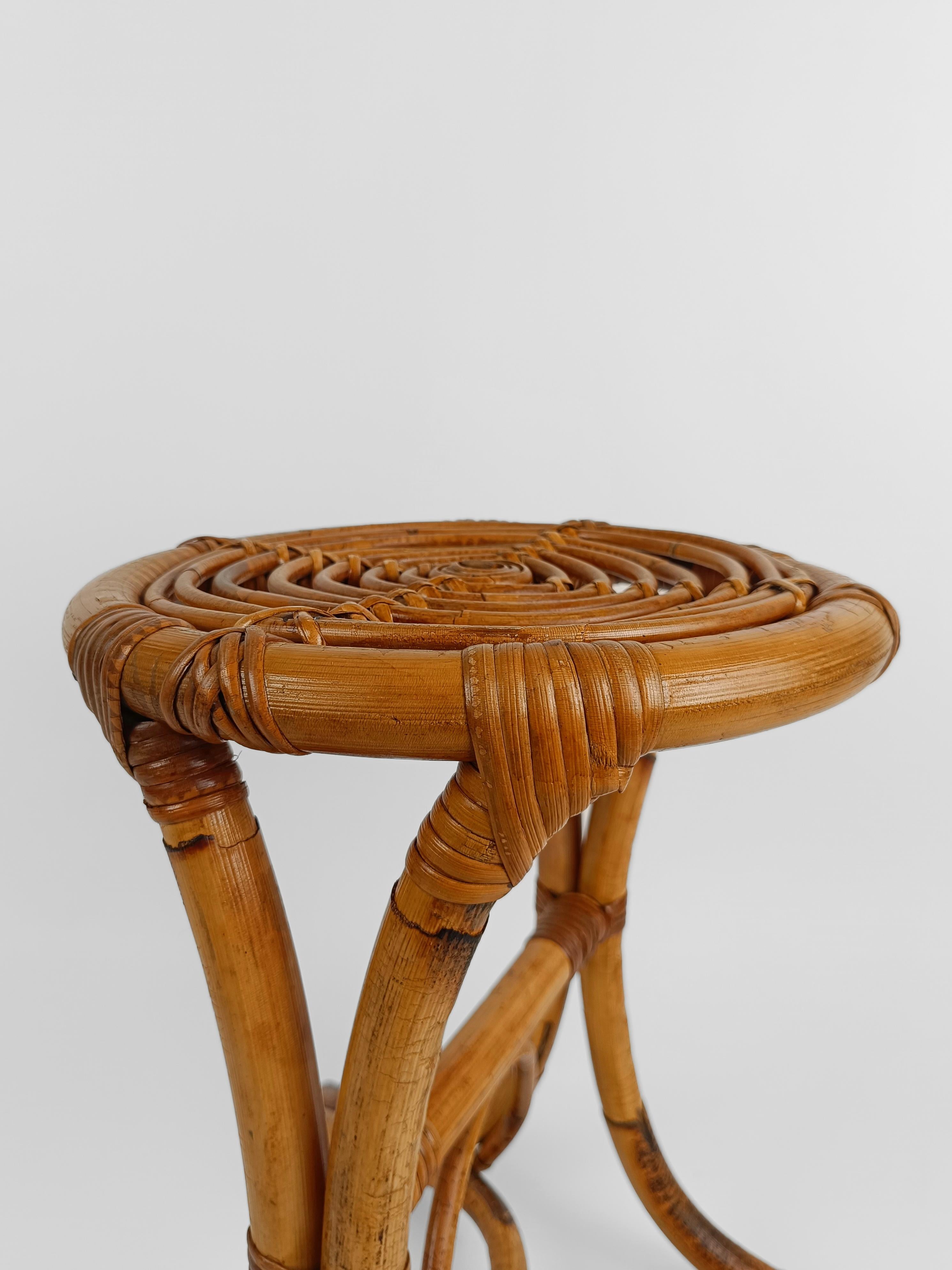 Italian Mid-Century Modern Bamboo Rattan and Cane Stool, 1960s  For Sale 8