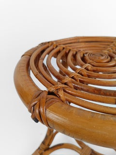 Italian Mid-Century Modern Bamboo Rattan and Cane Stool, 1960s