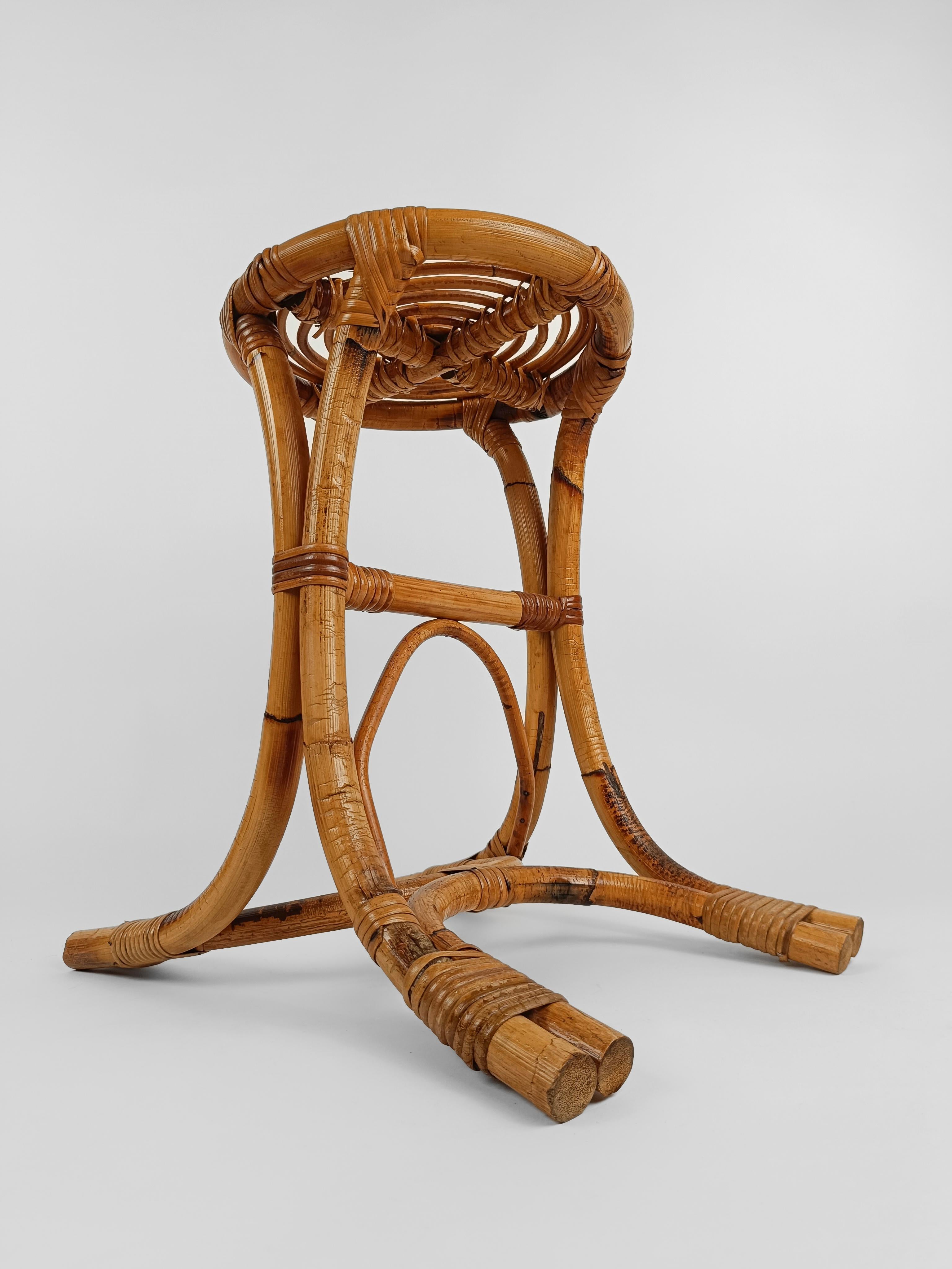 20th Century Italian Mid-Century Modern Bamboo Rattan and Cane Stool, 1960s  For Sale