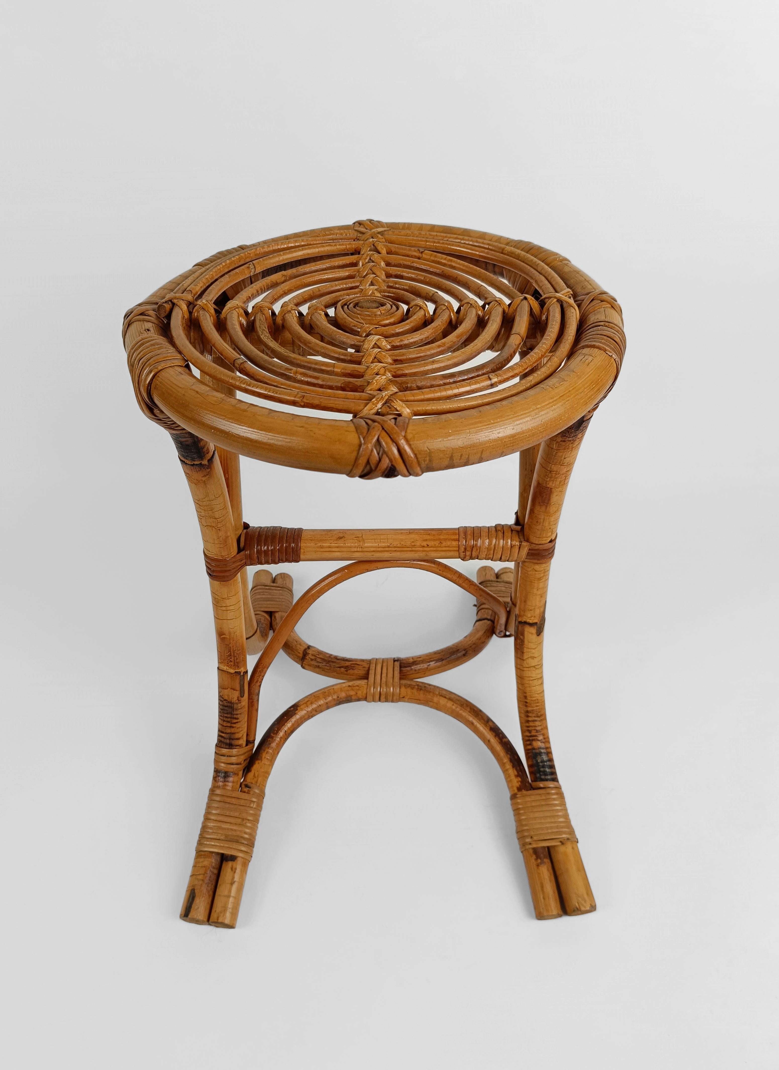 Italian Mid-Century Modern Bamboo Rattan and Cane Stool, 1960s  For Sale 2