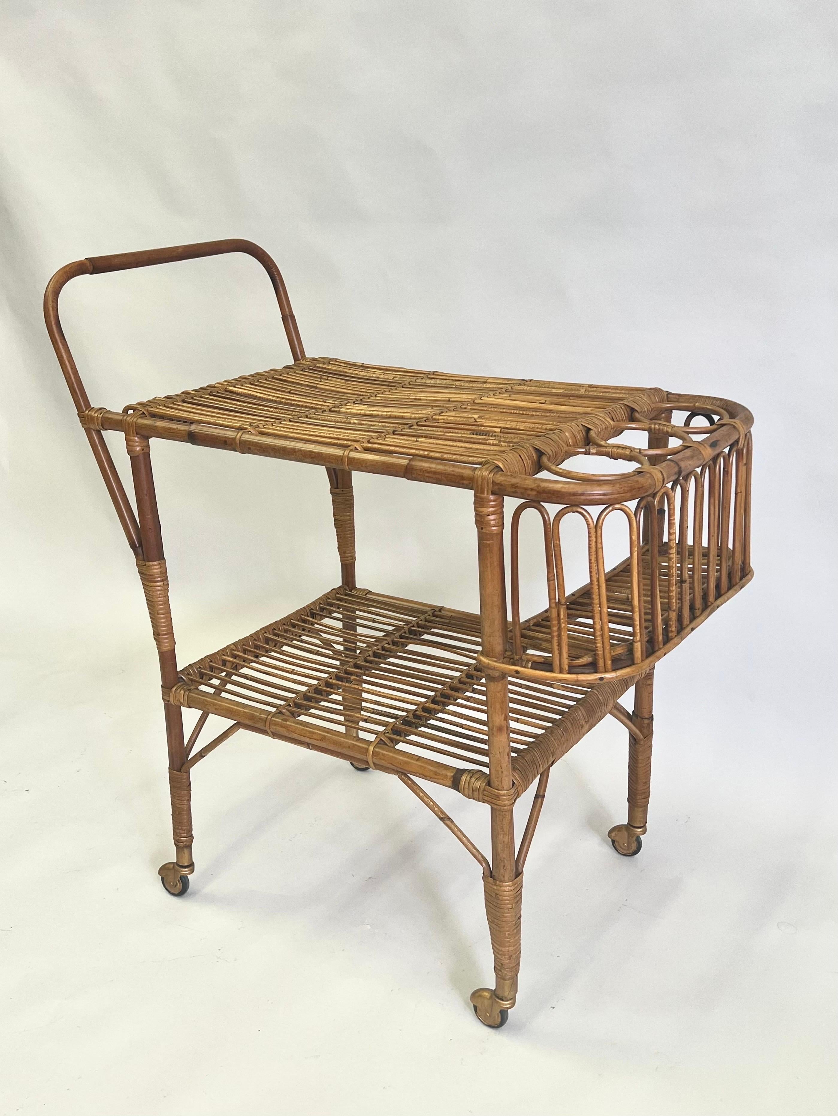 Italian Mid-Century Modern Bamboo & Rattan Bar Cart by Franco Albini For Sale 6