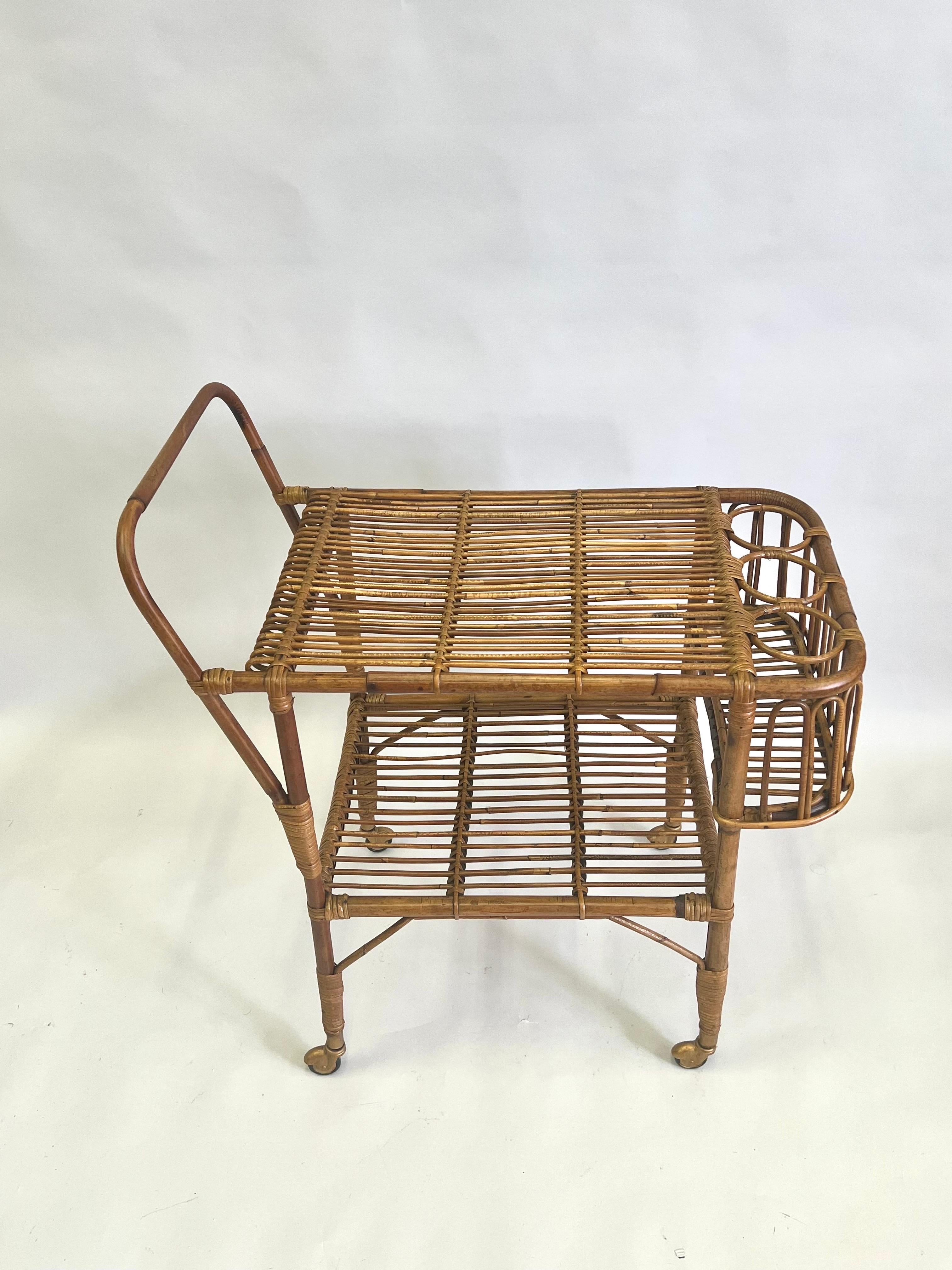 Italian Mid-Century Modern Bamboo & Rattan Bar Cart by Franco Albini For Sale 7