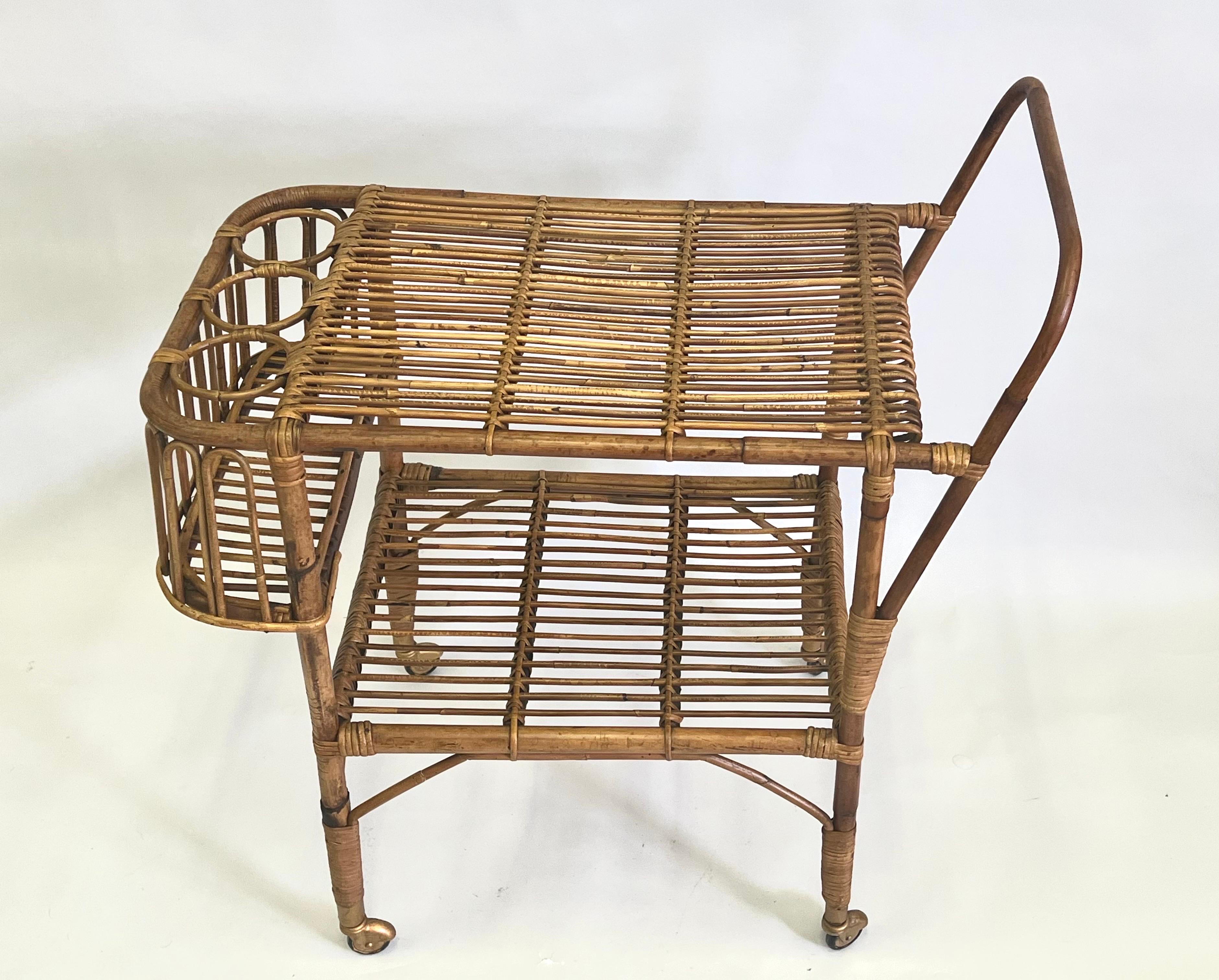 Italian Mid-Century Modern Bamboo & Rattan Bar Cart by Franco Albini For Sale 8