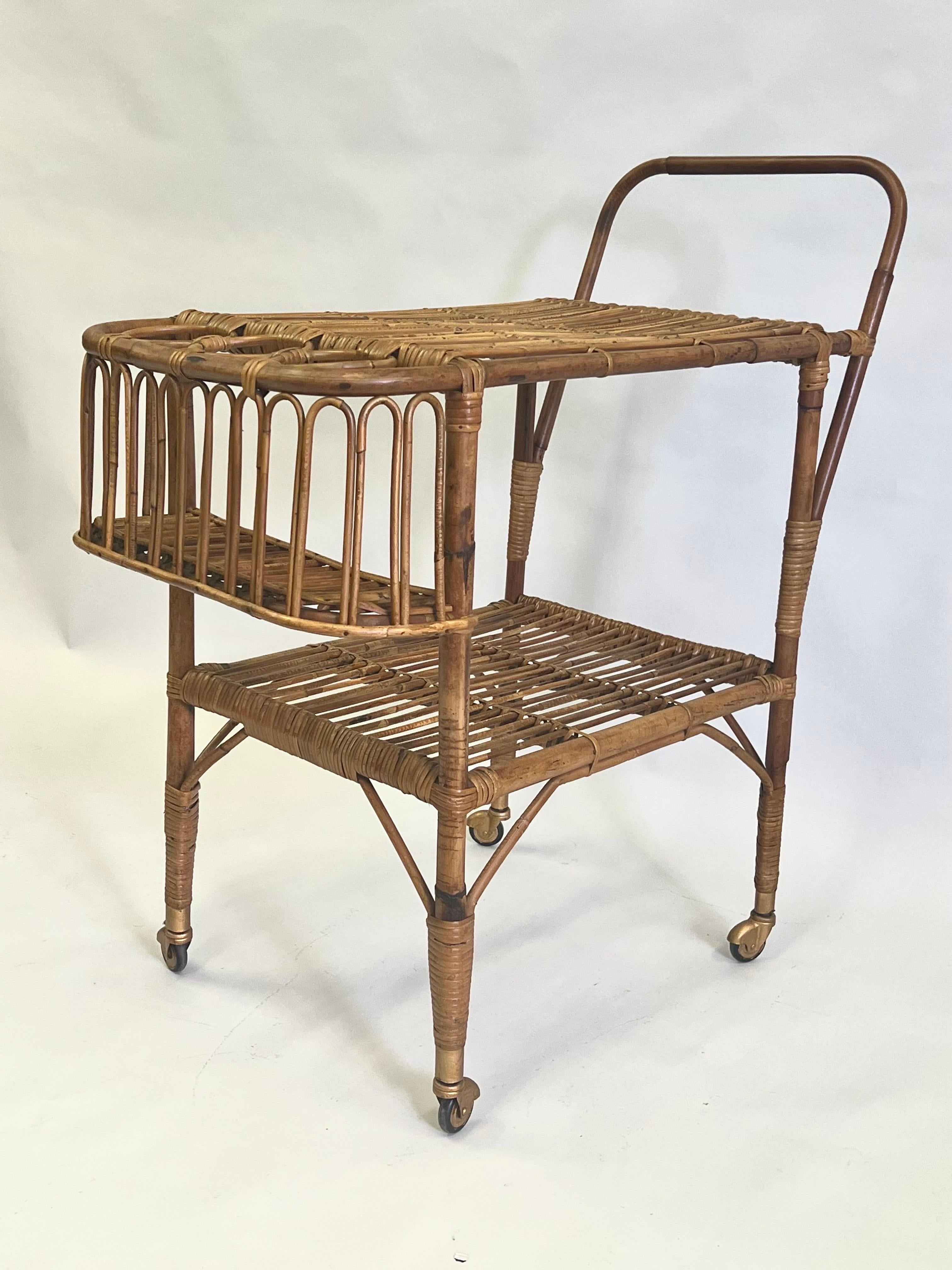 Italian Mid-Century Modern Bamboo & Rattan Bar Cart by Franco Albini For Sale 10