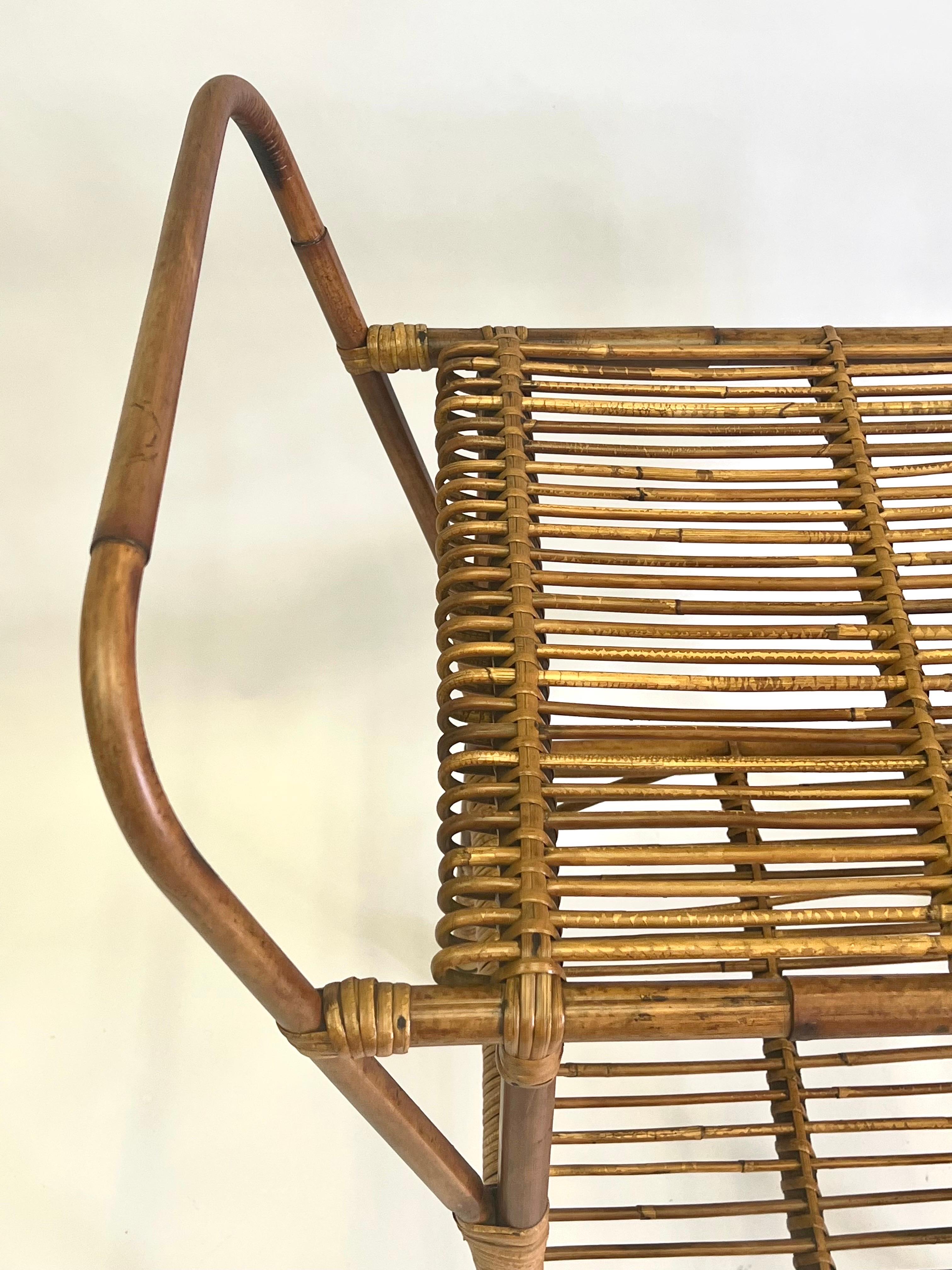 Italian Mid-Century Modern Bamboo & Rattan Bar Cart by Franco Albini For Sale 11