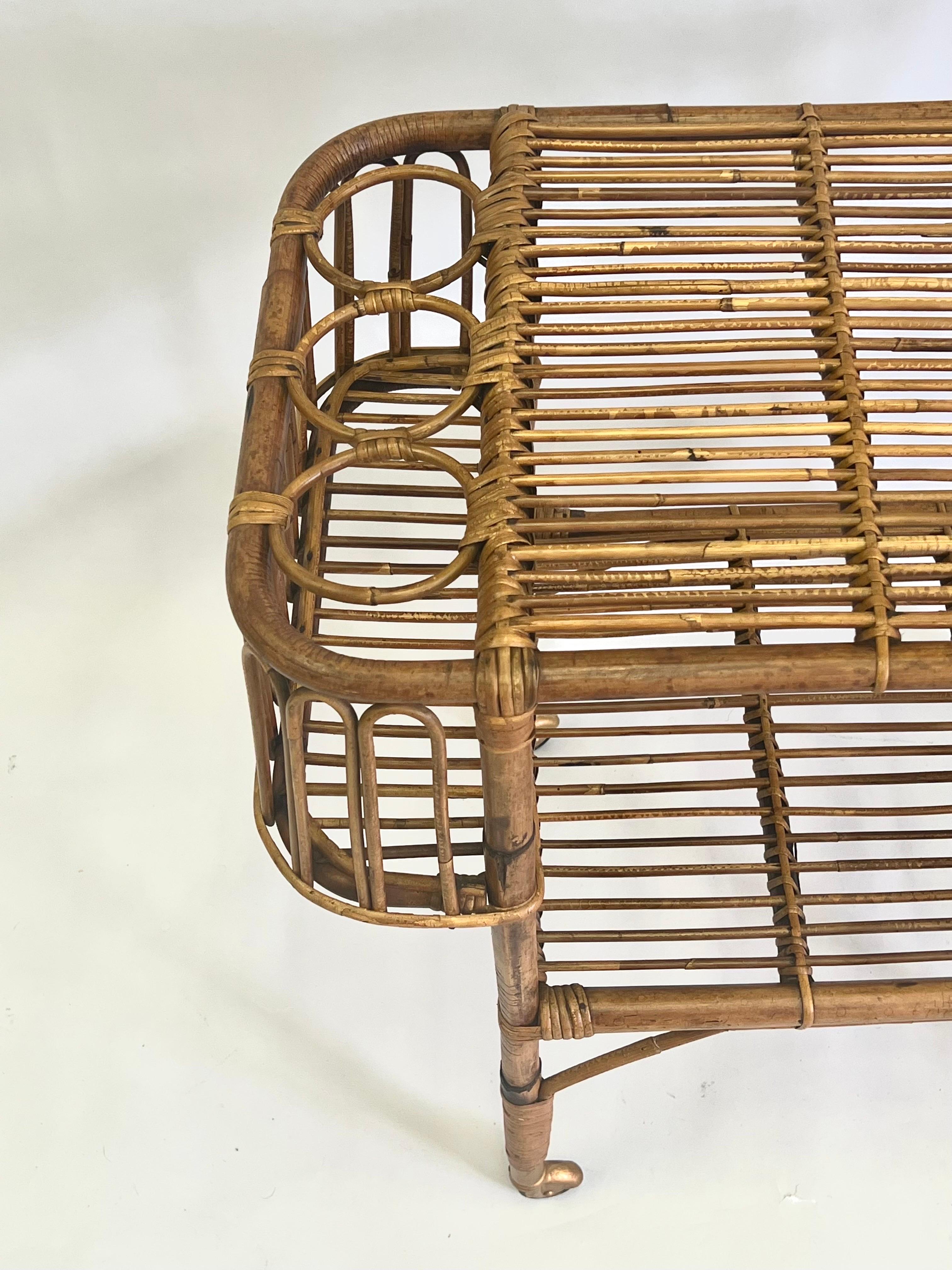 Italian Mid-Century Modern Bamboo & Rattan Bar Cart by Franco Albini For Sale 13