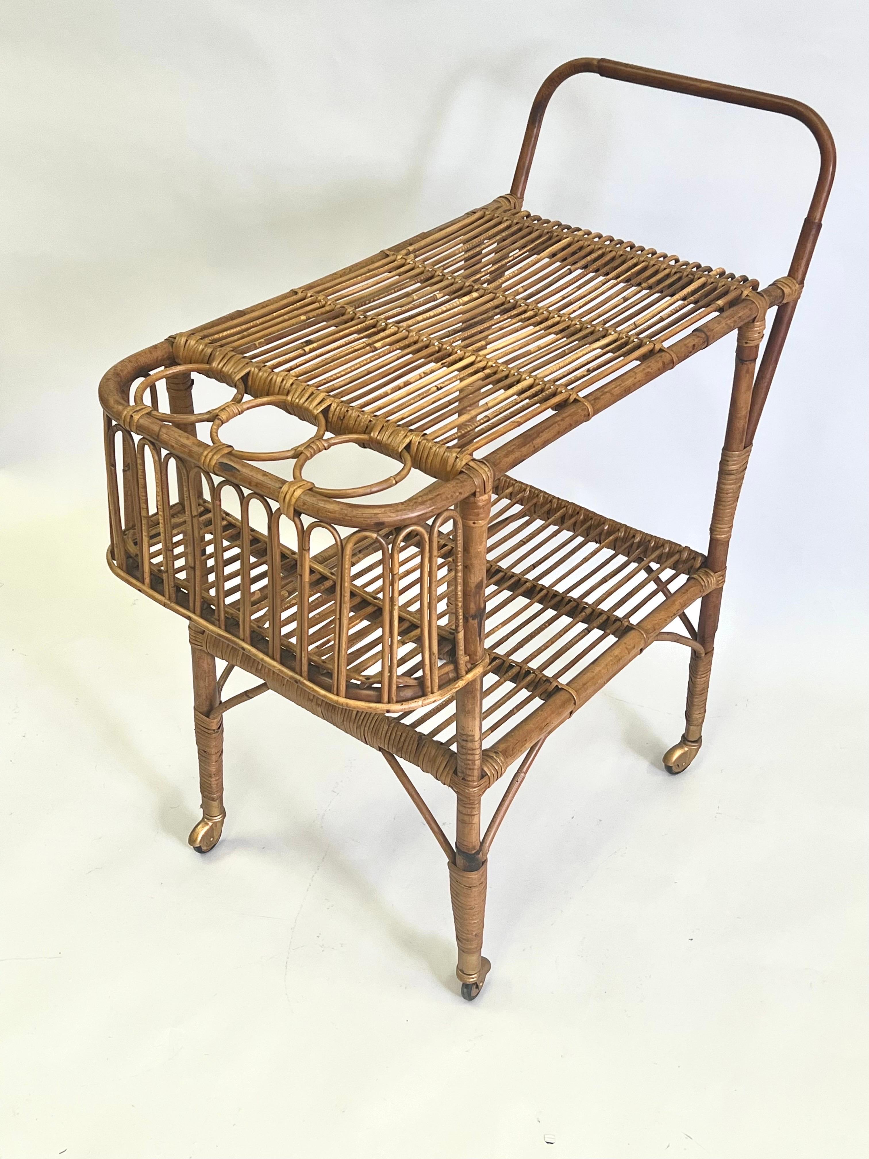 Italian Mid-Century Modern Bamboo & Rattan Bar Cart by Franco Albini For Sale 4