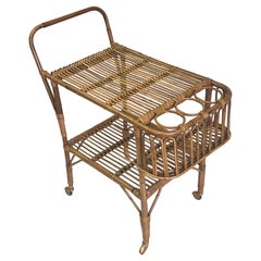 Italian Mid-Century Modern Bamboo & Rattan Bar Cart by Franco Albini