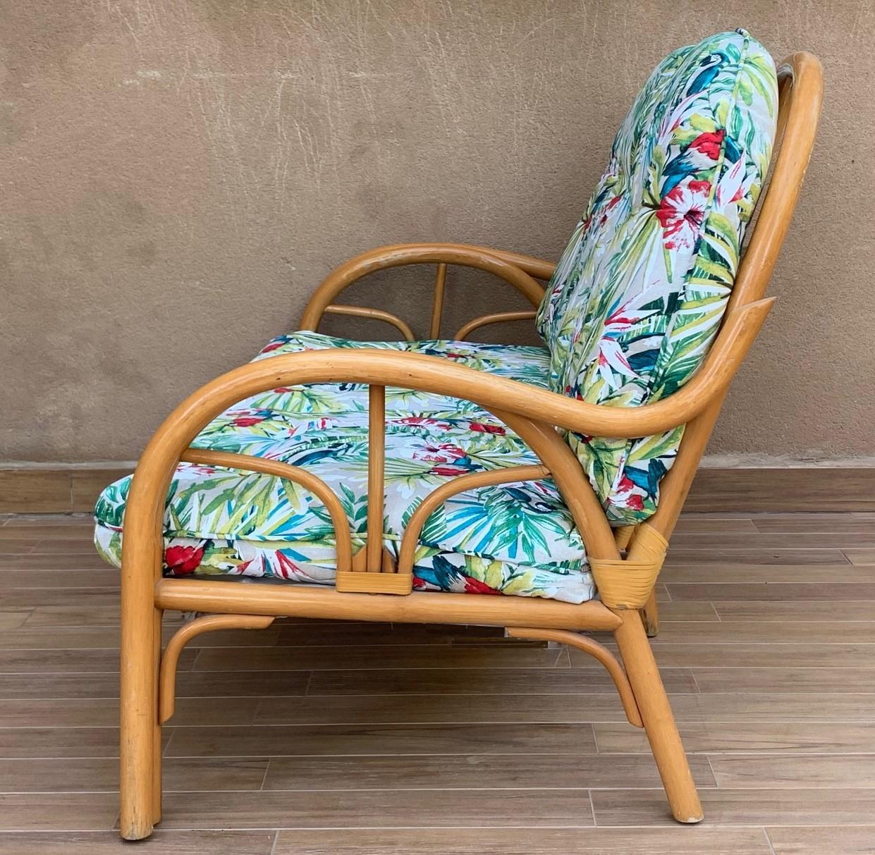 Italian Mid-Century Modern Bamboo Set of Lounge Patio with Settee and Rocking For Sale 5