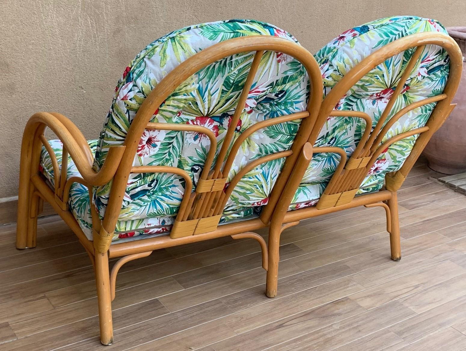 Italian Mid-Century Modern Bamboo Set of Lounge Patio with Settee and Rocking For Sale 3