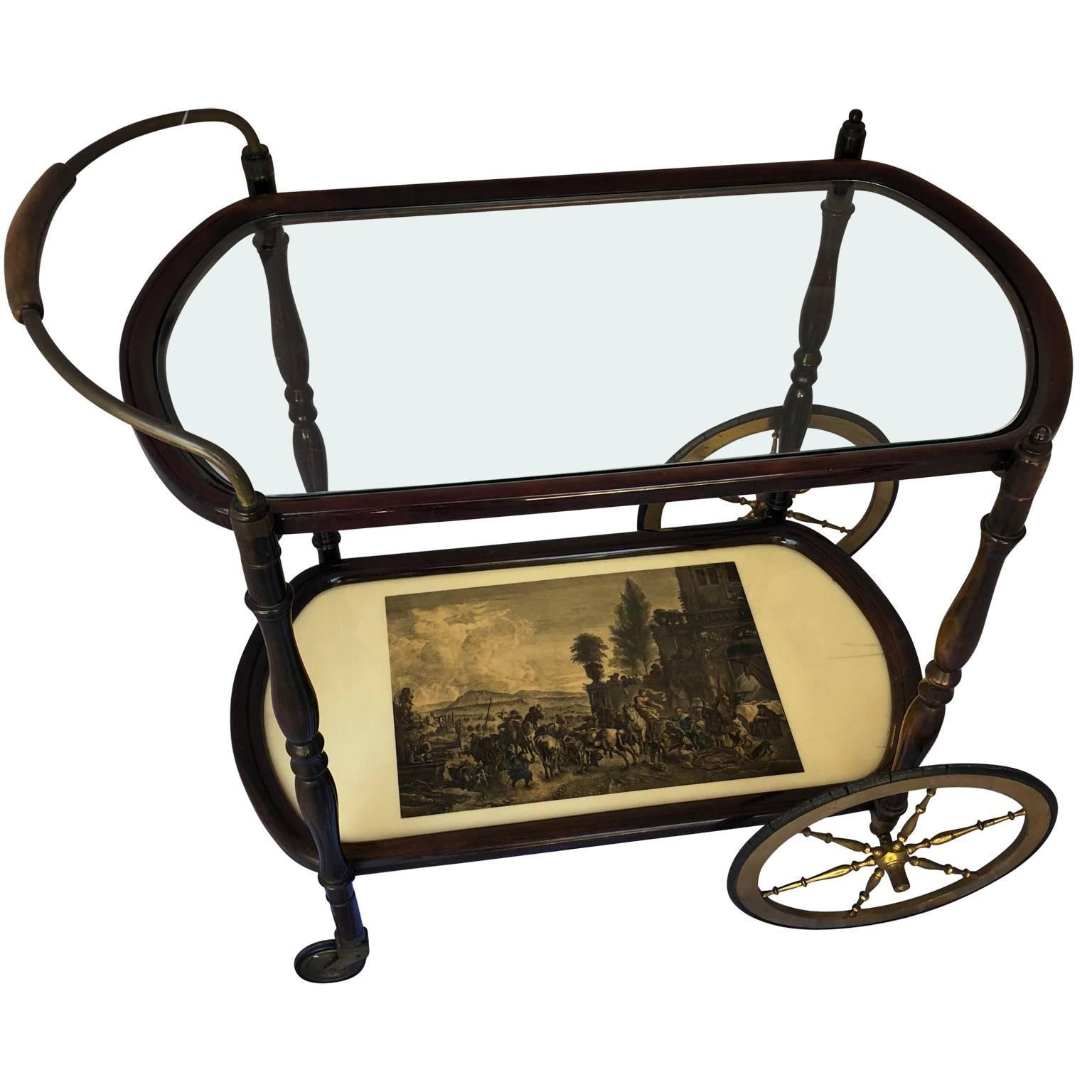 Painted Italian Mid-Century Modern Bar Cart and Trolley, in the style of Cesare Lacca  For Sale