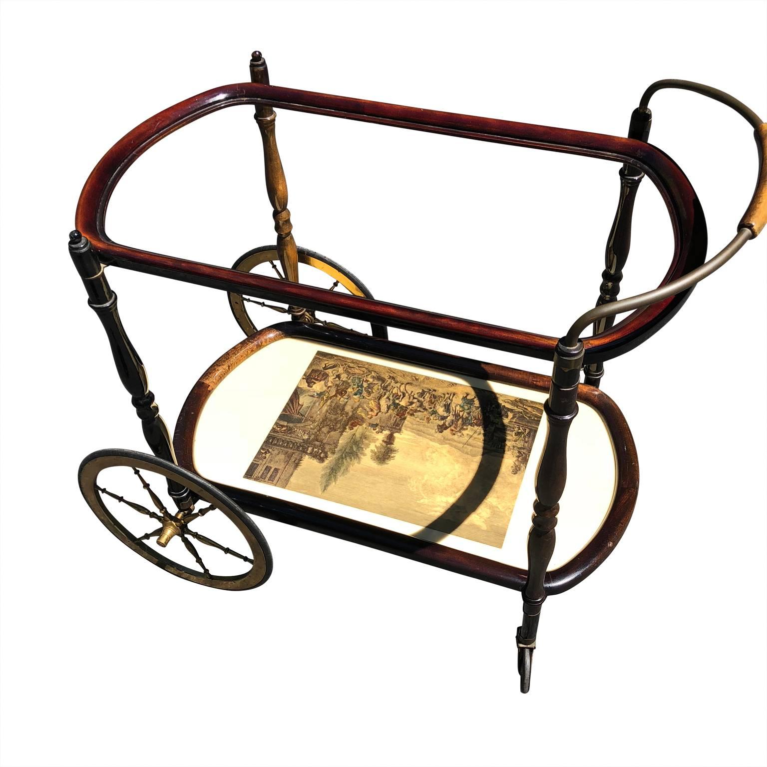 Italian Mid-Century Modern Bar Cart and Trolley, in the style of Cesare Lacca  In Good Condition For Sale In Haddonfield, NJ