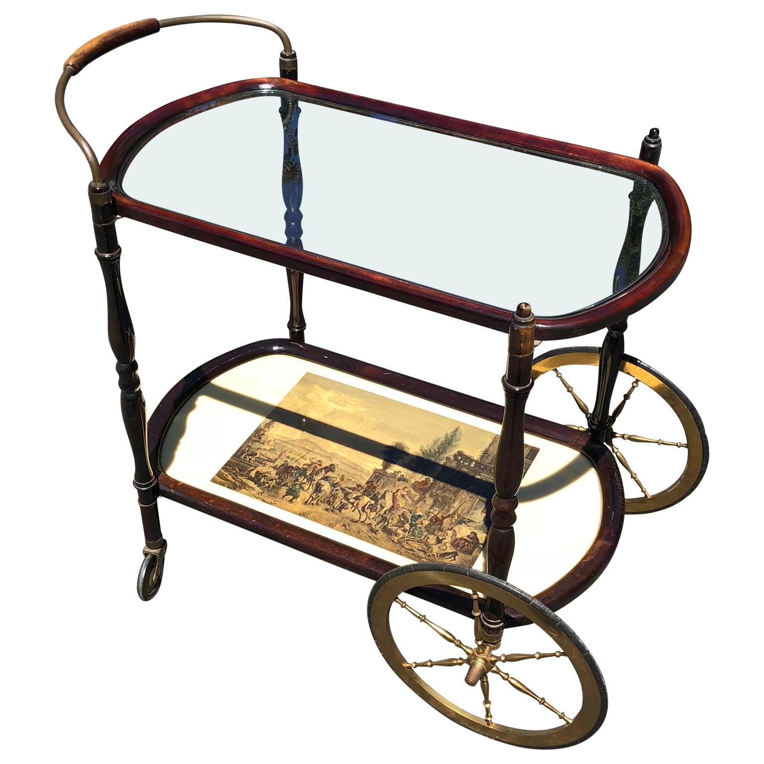 20th Century Italian Mid-Century Modern Bar Cart and Trolley, in the style of Cesare Lacca  For Sale
