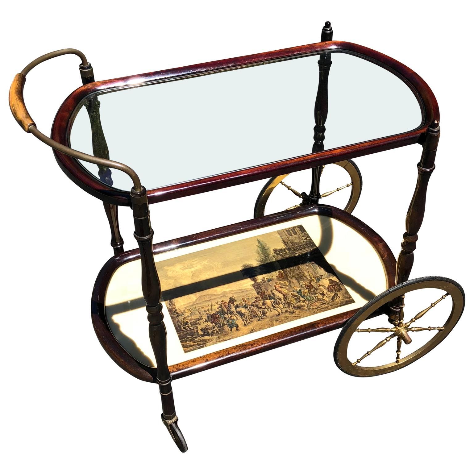 Italienischer Barwagen und Rollwagen aus der Mitte des Jahrhunderts im Stil von Cesare Lacca (20. Jahrhundert)