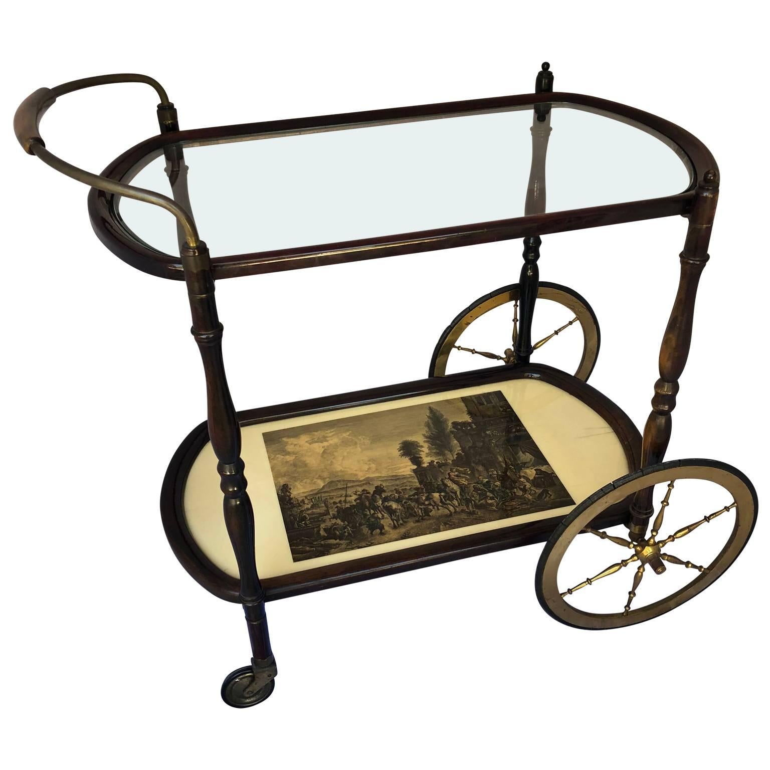 Chariot de bar et chariot de bar italien moderne du milieu du siècle dernier, dans le style de Cesare Lacca 
