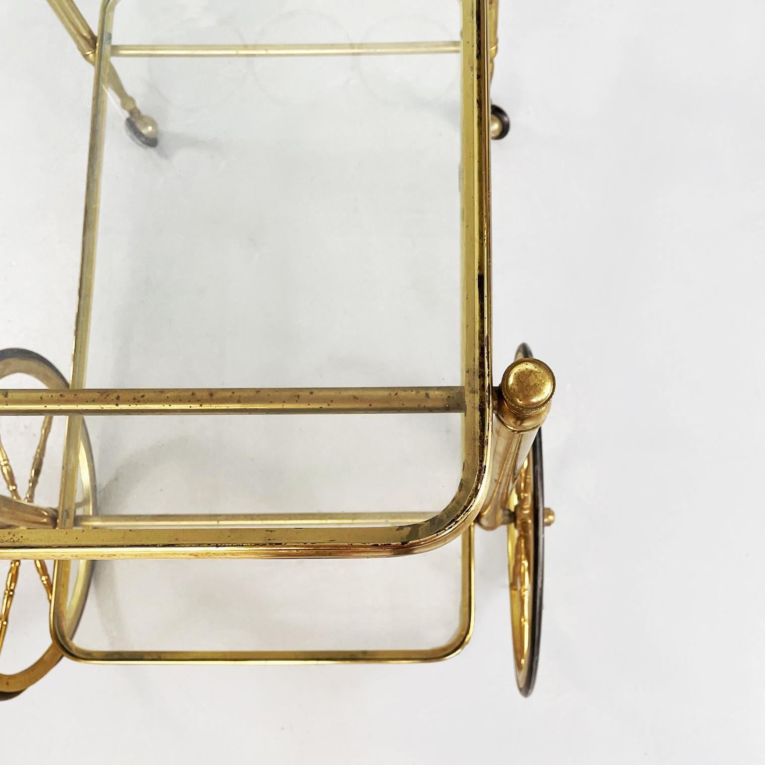 Italian Mid-Century Modern Bar Cart in Brass and Glass, 1950s For Sale 1