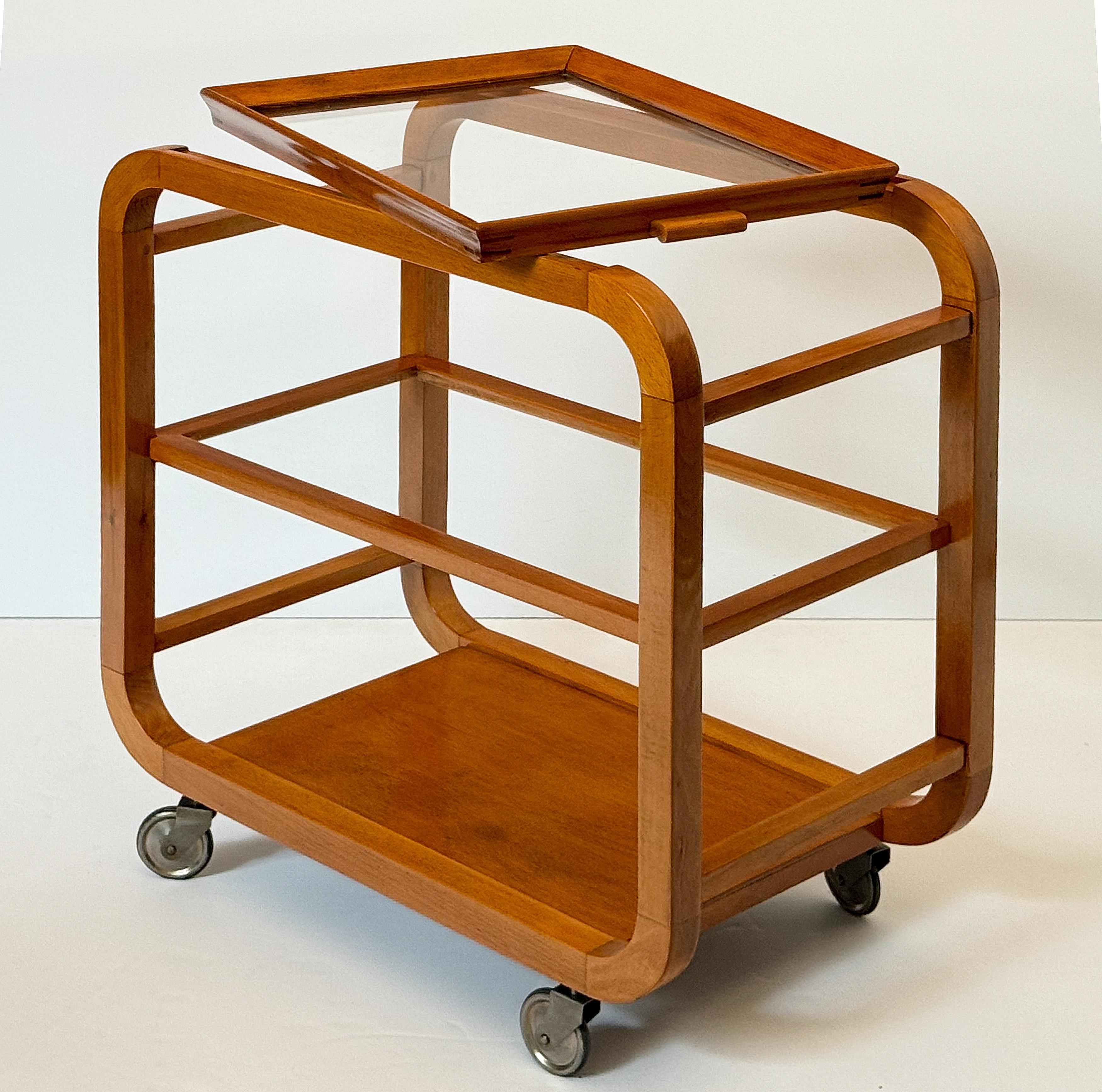 Italian Mid-Century Modern Bar Cart or Drinks Trolley with Removable Tray Top In Good Condition For Sale In Austin, TX