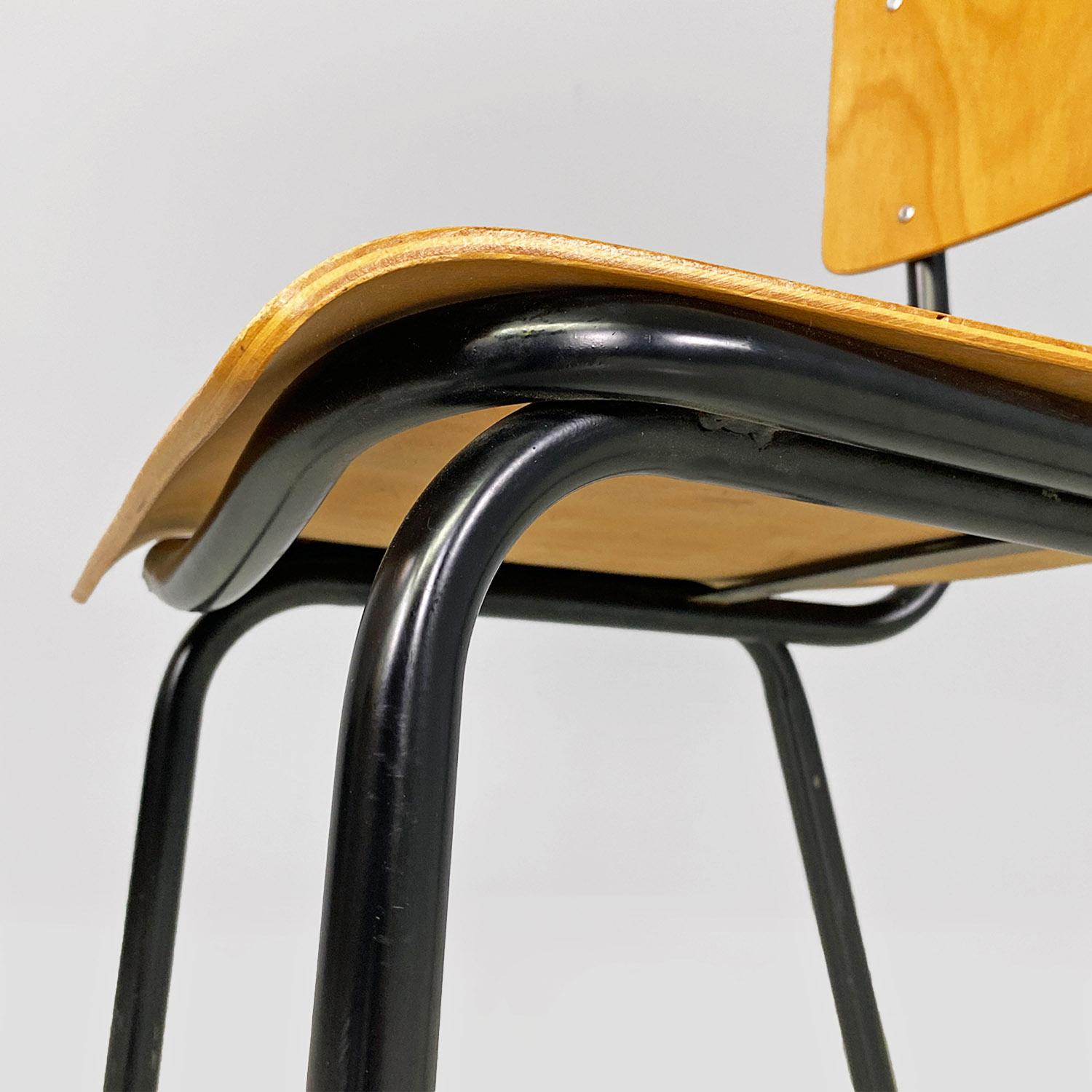 Italian mid-century modern beech and black tubolar metal school chairs, 1960s For Sale 6