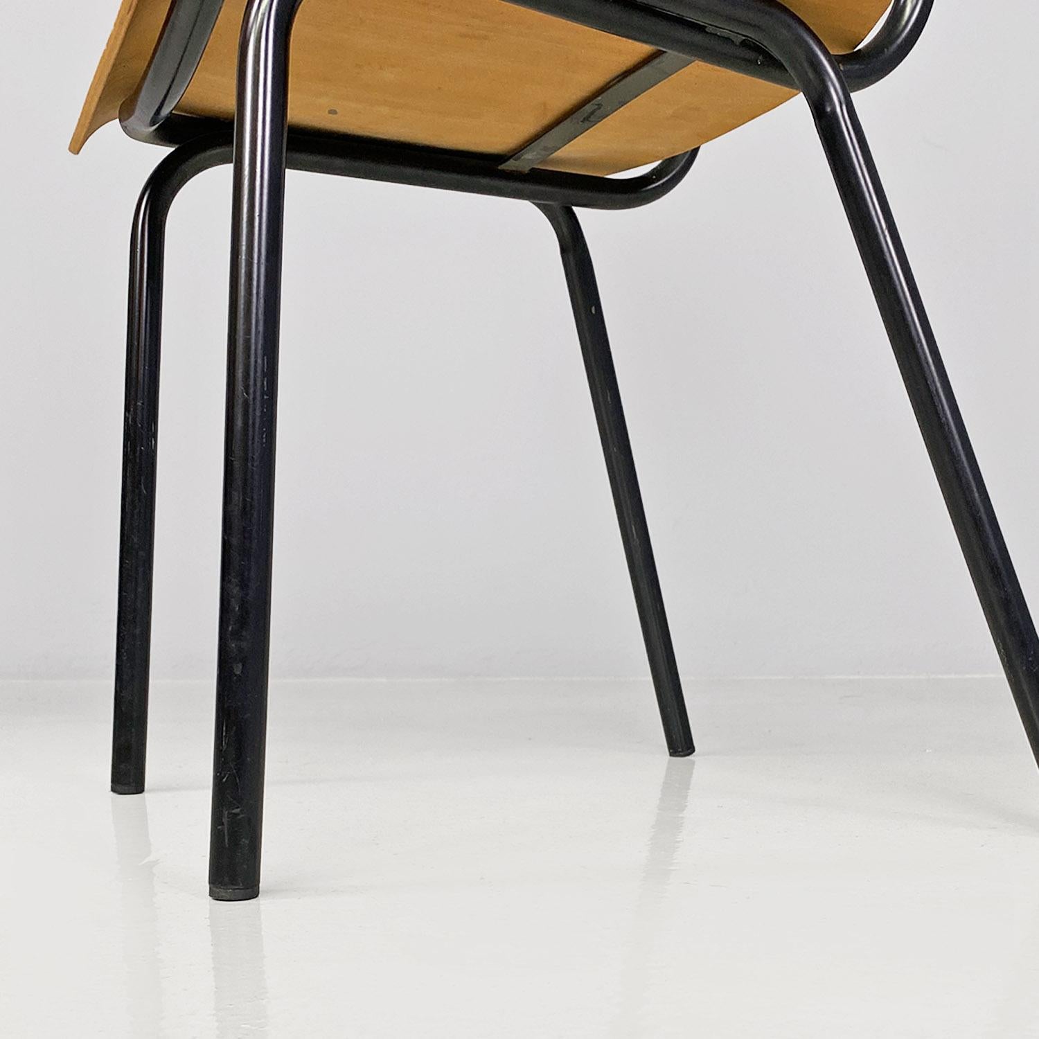Italian mid-century modern beech and black tubolar metal school chairs, 1960s For Sale 7