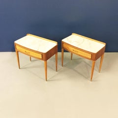 Italian Mid-Century Modern Beech and Marble Top Bedside Tables, 1960s