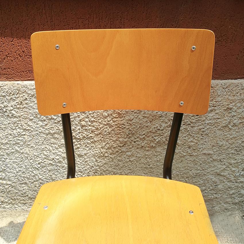 Italian Mid-Century Modern Beech and Metal School Chairs, 1960s 1