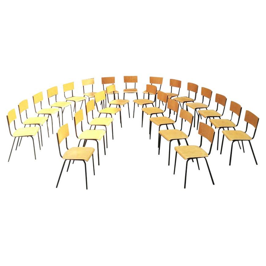 Italian Mid-Century Modern Beech and Metal School Chairs, 1960s
