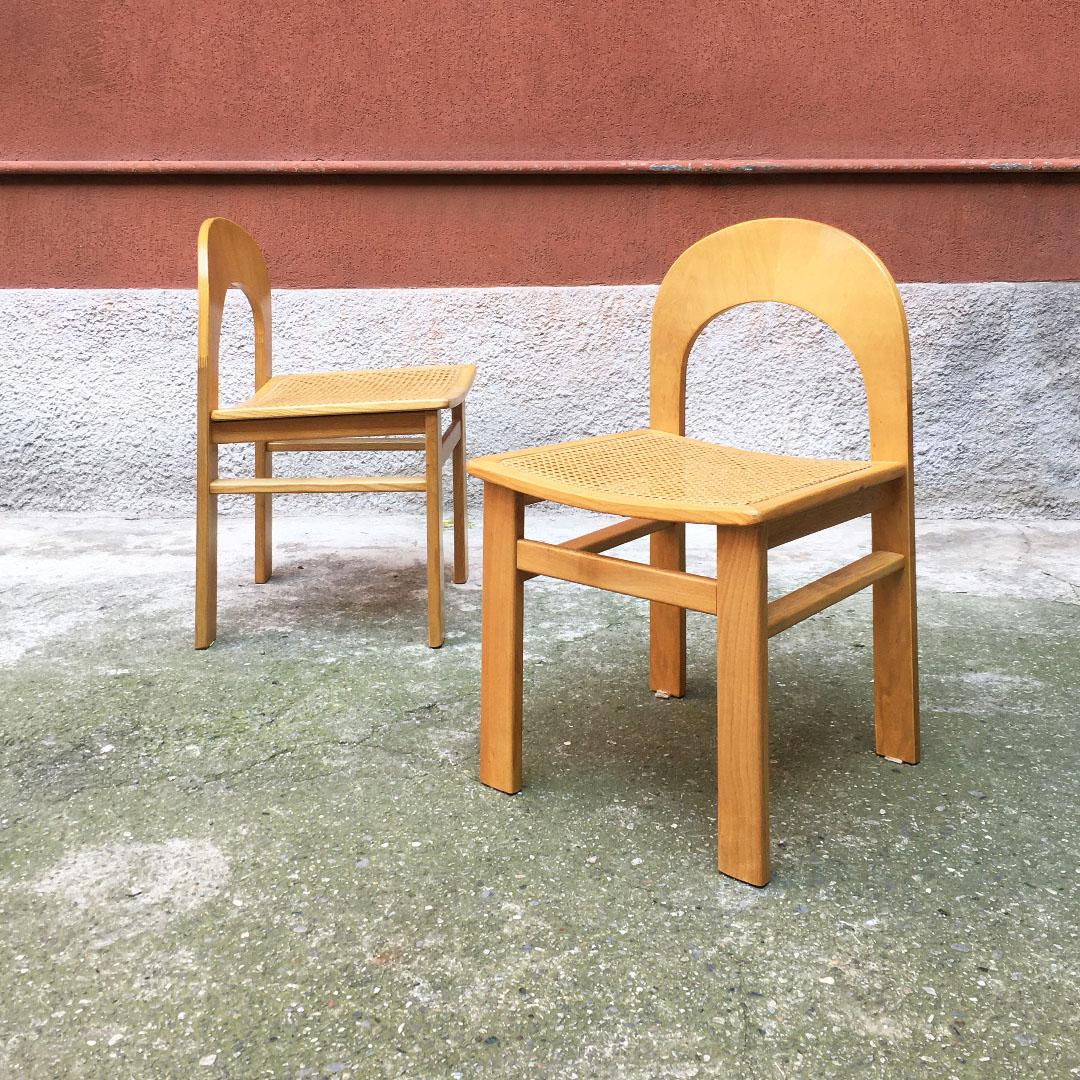 Italian Mid-Century Modern Beech Chairs with Vienna Straw, 1980s In Good Condition In MIlano, IT
