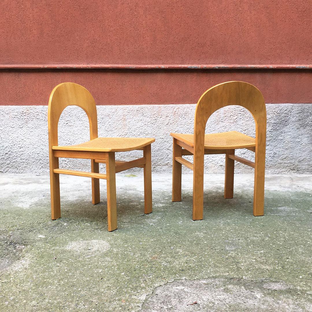 Late 20th Century Italian Mid-Century Modern Beech Chairs with Vienna Straw, 1980s