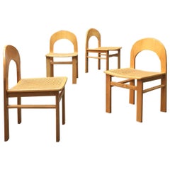 Italian Mid-Century Modern Beech Chairs with Vienna Straw, 1980s