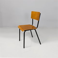 Italian mid century modern beech wood and black metal school chair, 1960s