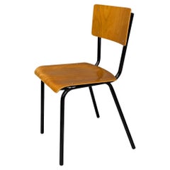 Italian mid century modern beech wood and black metal school chair, 1960s