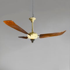 Italian mid-century modern beige metal wood ceiling fan Marelli Casablanca, 1999