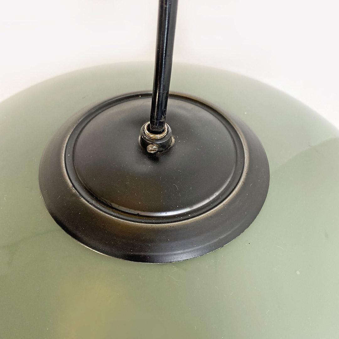 Italian Mid Century Modern Bell Shaped Grey-Green Double Glass Chandelier, 1960s 7